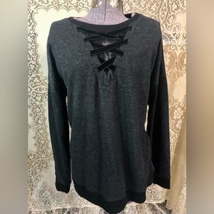 Charcoal Gray Maurices lace v neck insert pull over